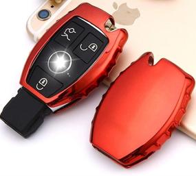 img 3 attached to 🔑 QBUC Red TPU Key Fob Cover for Mercedes Benz Car, Key Shell Case Protector with Keychain - Compatible with C E S M CLS CLK G Class Keyless Smart Key Fob