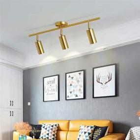 img 1 attached to 🔆 Gold Adjustable Track Lighting, Modern 3 Light Ceiling Spotlight with Brushed Brass Finish, Flush Mount Pendant Light Fixture for Kitchen, Living Room, and Utility Spaces