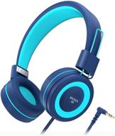 🎧 nivava k8 kids headphones: lightweight stereo on-ear headset for children, teens - wired, foldable design - ideal for cellphones, computers, mp3/4, kindle - perfect for airplane travel, school (navy/teal) logo