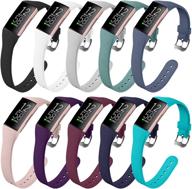 [10 pack] slim bands – fitbit charge 4/charge 3/se compatible, soft silicone replacement wristbands for women and men, small size (black/white/gray/sand pink/pine green/dark blue/plum/blue gray/wine red/teal) logo