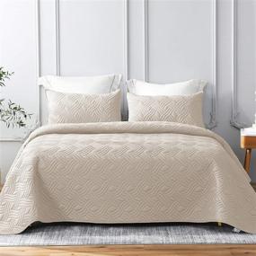 img 4 attached to 🐋 King Size Whale Flotilla Quilt Set - Soft Lightweight Bedspread Coverlet in Bone, Wave Pattern Design - All Seasons Bed Cover (Includes 1 Quilt, 2 Shams)