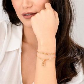 img 1 attached to 🌟 Hidepoo Gold Initial Bracelets: Personalized, 14K Gold Plated Layered Paperclip Link Chain Letter Charm Bracelets for Women - Stunning Jewelry Gifts!