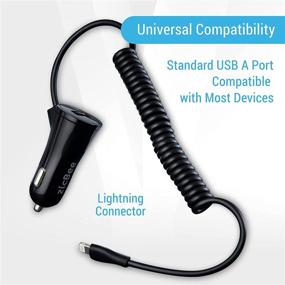 img 1 attached to High-Quality iPhone Car Charger with Coiled Cord and USB Port – Compatible with iPhone 12 Pro/ 12 iPhone 11 Pro Max/11/XS Max/XS/XR/X/8/7 Plus/7/6S/6/5S/5C/SE/5, iPad Pro/Air/Mini (Black)