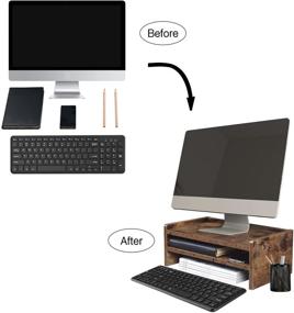 img 2 attached to 🖥️ Dark Brown OROPY Wood Monitor Stand Riser - 2 Tier Desktop Organizer with Shelf for PC, Laptop - 16.3 inches