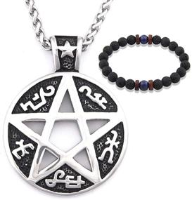img 4 attached to GUNGNEER Stainless Pentacle Pentagram Necklace Boys' Jewelry