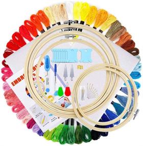 img 4 attached to Yolife Embroidery Starter Kit: Complete with Instructions, 5 Bamboo Embroidery Hoops, 50 Color Threads, 2 Aida Cloth, Cross Stitch Tool Kit for Beginners