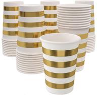 🥂 gold paper cups 12 oz - set of 50 disposable party cups with gold foil stripes - perfect for cold and hot beverages - ideal cups for birthday, anniversary, wedding celebrations logo