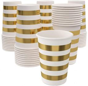 img 4 attached to 🥂 Gold Paper Cups 12 Oz - Set of 50 Disposable Party Cups with Gold Foil Stripes - Perfect for Cold and Hot Beverages - Ideal Cups for Birthday, Anniversary, Wedding Celebrations