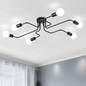 img 3 attached to 💡 Vintage Sputnik Design Chandelier in Black Metal - ZEEFO Flush Mount Ceiling Light with 6 Lights, E26 Bulb Base. Suitable for Kitchen, Dining Room, and Bedroom. Ideal for Modern Art Industrial Lighting Fixtures.