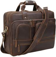 👜 large full grain leather briefcase for men - tiding 18" shoulder messenger bag attache case for 17.3” laptop logo