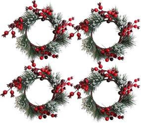 img 4 attached to 🕯️ ChezMax Candle Rings Berry Tea Light Ring Small Candle Wreaths Berry Candle Holder Table Decoration for Christmas Valentine's Day Thanksgiving Day Dinner Party Wedding - 4" Diameter, Pack of 4