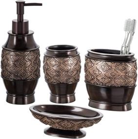img 4 attached to 🛁 Bathroom Accessories Set - Creative Scents Dublin Collection with Soap Dispenser, Soap Dish, Tumbler, and Toothbrush Holder for Vanity Countertop (Brown)