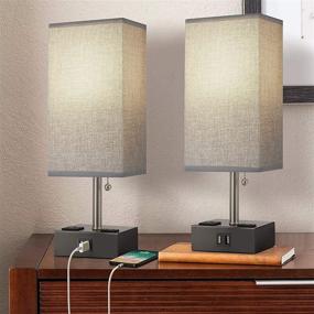 img 1 attached to 💡 BOBOMOMO USB Small Table Lamp Set of 2: Sleek Bedside Lamps with USB Charging Ports & Power Outlets - Perfect for Bedroom, Living Room, and Study Room (Black & Gray)