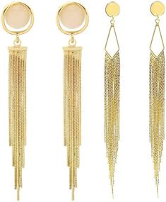 img 4 attached to Tassel Dangle Earrings Glossy Geometric