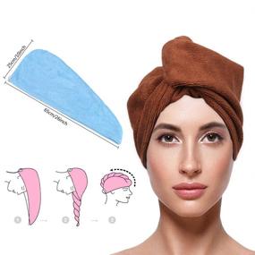 img 3 attached to 👩 FOVIUPET 2 Pack Microfiber Hair Towel Wrap for Women, 10x26 inch Super Absorbent Hair Wrap Quick Dryer Hair Drying Towel for Curly, Long &amp; Thick Hair - Hair Turban for Bath Spa (Coffee+Purple)