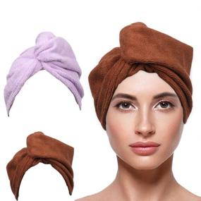 img 4 attached to 👩 FOVIUPET 2 Pack Microfiber Hair Towel Wrap for Women, 10x26 inch Super Absorbent Hair Wrap Quick Dryer Hair Drying Towel for Curly, Long &amp; Thick Hair - Hair Turban for Bath Spa (Coffee+Purple)