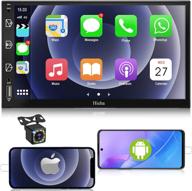 7 inches multimedia touchscreen car stereo: apple carplay and android auto compatible with bluetooth, backup camera, voice control, mirror link, am/fm, swc/usb – double din car radio system logo