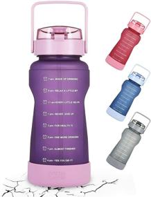 img 4 attached to 🍼 BOTTLE BOTTLE 64oz Water Bottle with Time Marker and Straw - Leak-proof Half Gallon Chug Jug for Adults and Kids, Includes Protective Silicone Boot (Purple)