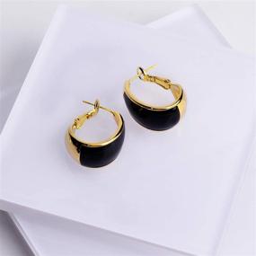 img 2 attached to 👑 NEWPAEAN 14K Gold Hoop Earrings: Stylish 10mm Thick Huggies with Hypoallergenic Post - Lightweight Cuff Earrings for Girls and Women