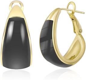 img 4 attached to 👑 NEWPAEAN 14K Gold Hoop Earrings: Stylish 10mm Thick Huggies with Hypoallergenic Post - Lightweight Cuff Earrings for Girls and Women