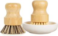 🌿 greenth pro palm pot dish brush: eco-friendly bamboo 2 pack mini scrub with ceramics holder - ideal for kitchen cleaning logo