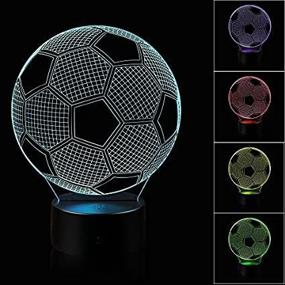 img 4 attached to AZALCO 3D Illusion Soccer Night Light Lamp - 16 Color Change, Touch Control, Black Base, AA Battery Powered with Remote Control - Christmas Xmas Gift