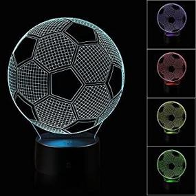 img 2 attached to AZALCO 3D Illusion Soccer Night Light Lamp - 16 Color Change, Touch Control, Black Base, AA Battery Powered with Remote Control - Christmas Xmas Gift