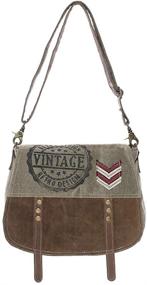 img 2 attached to 👜 Vintage-Inspired Chevron Patch Crossbody Bag: Upcycled Canvas & Genuine Leather