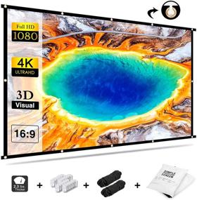 img 4 attached to 🎥 100 Inch Projector Screen, HD 16:9 4K Outdoor Movie Screen - Foldable, Anti-Crease, Portable Video Projection Screen - Double Sided for Home Theater, Indoor Meetings, Backyard and Public Display