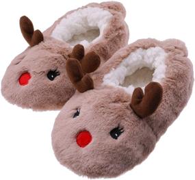 img 4 attached to FANZERO Cute Cartoon Animal Toddler Slippers with Plush Lining for Non-Slip Warmth during Winter