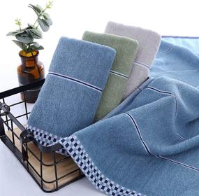 img 1 attached to 🛀 LayYun 100% Cotton Bathroom Hand Towel Sets - Super Soft & Highly Absorbent Face Towels for Everyday Use, Home, Camping, Gym - 3 Pack (14in x 29in) in Blue, Green, and Gray