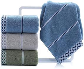 img 4 attached to 🛀 LayYun 100% Cotton Bathroom Hand Towel Sets - Super Soft & Highly Absorbent Face Towels for Everyday Use, Home, Camping, Gym - 3 Pack (14in x 29in) in Blue, Green, and Gray