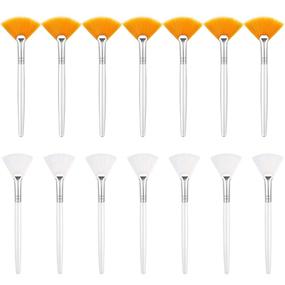 img 4 attached to 🖌️ 14-Piece Soft Fan Brushes Set: Facial Applicators for Mud Cream & Acid, Ideal Cosmetic Makeup Tools in White/Brown (5.82 Inches)