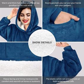 img 2 attached to KIKILIVE Wearable Blanket Hoodie: Oversized Blanket Sweatshirt with Hood Pocket and Sleeves for Women and Men - Super Warm Flannel Fleece Blanket for Adults
