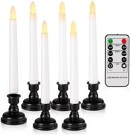 flameless window taper candle set with 6pcs black base - remote controlled, battery operated flickering tapers for christmas home wedding decor - 4h/6h timer логотип