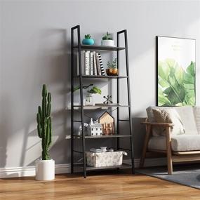 img 3 attached to 📚 Gadroad 5-Tier Bookshelf: Free Standing Ladder Shelf with Metal Frame for Home Office, Grey Oak