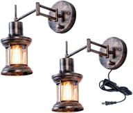 🏡 farmhouse wall light fixture, flourim ul dimmable swing arm wall lamp - hardwired or plug-in wall sconce, rustic vintage bedside reading lamp with on/off switch cord - ideal for kitchen, bedroom, living room - set of 2 логотип