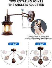 img 3 attached to 🏡 Farmhouse Wall Light Fixture, FLOURIM UL Dimmable Swing Arm Wall Lamp - Hardwired or Plug-in Wall Sconce, Rustic Vintage Bedside Reading Lamp with On/Off Switch Cord - Ideal for Kitchen, Bedroom, Living Room - Set of 2