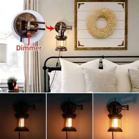 img 1 attached to 🏡 Farmhouse Wall Light Fixture, FLOURIM UL Dimmable Swing Arm Wall Lamp - Hardwired or Plug-in Wall Sconce, Rustic Vintage Bedside Reading Lamp with On/Off Switch Cord - Ideal for Kitchen, Bedroom, Living Room - Set of 2