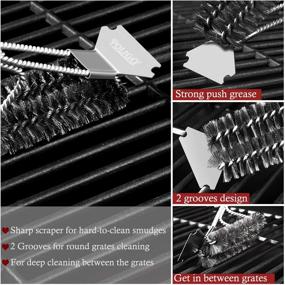 img 2 attached to 🔥 POLIGO 2 Pack Safe Grill Brush and Scraper Set - Heavy Duty Stainless Steel BBQ Cleaning Kit with Extra Brush Head - Woven Wire Bristle Grilling Cleaner Accessories for Gas, Charcoal, Grill Grates