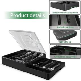 img 1 attached to Black Double Layer Silverware Tray with Lid - Utensil Holder for Countertop and Kitchen Drawers, 2 Tier Cutlery Organizer with 9 Compartments for Efficient Silverware Storage