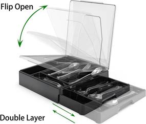 img 3 attached to Black Double Layer Silverware Tray with Lid - Utensil Holder for Countertop and Kitchen Drawers, 2 Tier Cutlery Organizer with 9 Compartments for Efficient Silverware Storage