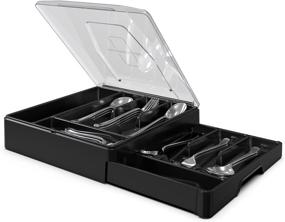 img 4 attached to Black Double Layer Silverware Tray with Lid - Utensil Holder for Countertop and Kitchen Drawers, 2 Tier Cutlery Organizer with 9 Compartments for Efficient Silverware Storage