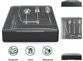 img 2 attached to Black Double Layer Silverware Tray with Lid - Utensil Holder for Countertop and Kitchen Drawers, 2 Tier Cutlery Organizer with 9 Compartments for Efficient Silverware Storage