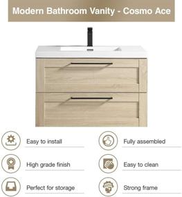 img 2 attached to 🚿 Flairwood Decor Bathroom Vanity Cosmo 36 Inch Ace with Wall Mounted Cabinet: 2 Spacious Metal Drawers & White Countertop Integrated Sink - Assembled Vanity for Stylish Bathrooms