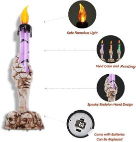 img 3 attached to 🕯️ YBB 3 Pack Halloween Skull Candle Holder Light: Spooky Skeleton Ghost Hand Flameless Candle Lamp Set for Party Bar Decoration (Green, Orange, Purple)