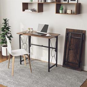 img 1 attached to 🖥️ XBurmo Small Computer Desk 31.5", Foldable Desk for Home Office Study, Metal Frame, Modern Simple Laptop Table, No Assembly Required, Industrial Style, Burned Brown