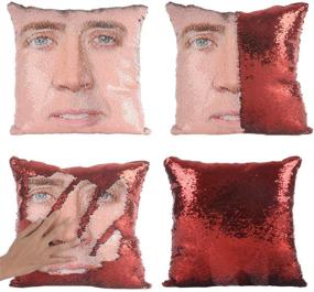img 4 attached to Merrycolor Nicolas Cage Mermaid Pillow Cover - Reversible Sequin Pillow Case - Funny Gag Gifts - Decorative Throw Cushion Case (Red)