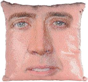 img 1 attached to Merrycolor Nicolas Cage Mermaid Pillow Cover - Reversible Sequin Pillow Case - Funny Gag Gifts - Decorative Throw Cushion Case (Red)