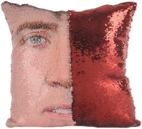 img 2 attached to Merrycolor Nicolas Cage Mermaid Pillow Cover - Reversible Sequin Pillow Case - Funny Gag Gifts - Decorative Throw Cushion Case (Red)